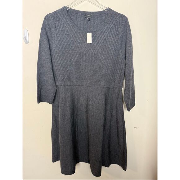 Talbots Petites Pure Merino Wool Fit & Flare Sweater Dress Gray XLP Warm Winter - Picture 1 of 4